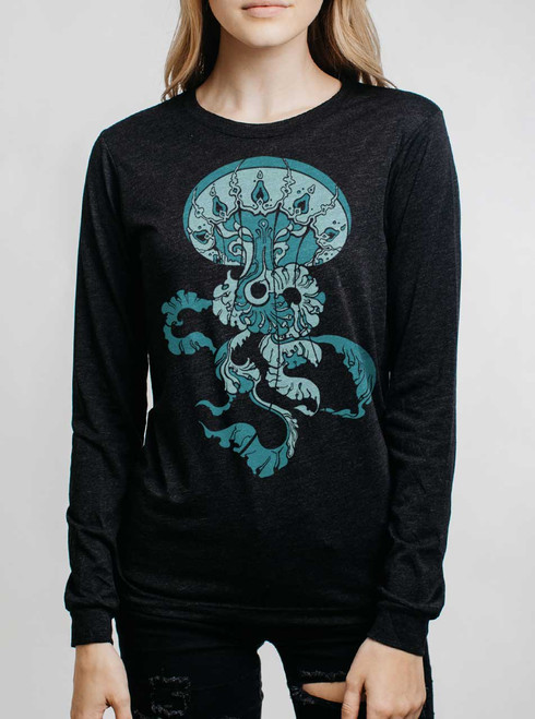 Jellyfish - Multicolor on Heather Black Triblend Womens Long Sleeve
