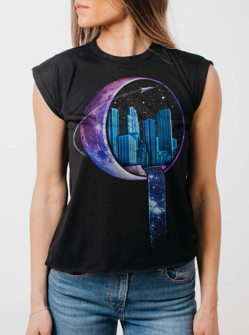 Stardust City - Multicolor on Black Women's Rolled Cuff T-Shirt
