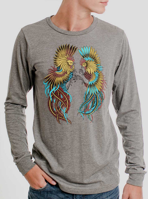Rooster Fight - Multicolor on Heather Grey Triblend Men's Long Sleeve
