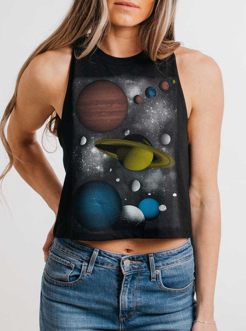 Solar - Multicolor on Black Womens Cropped Racerback Tank