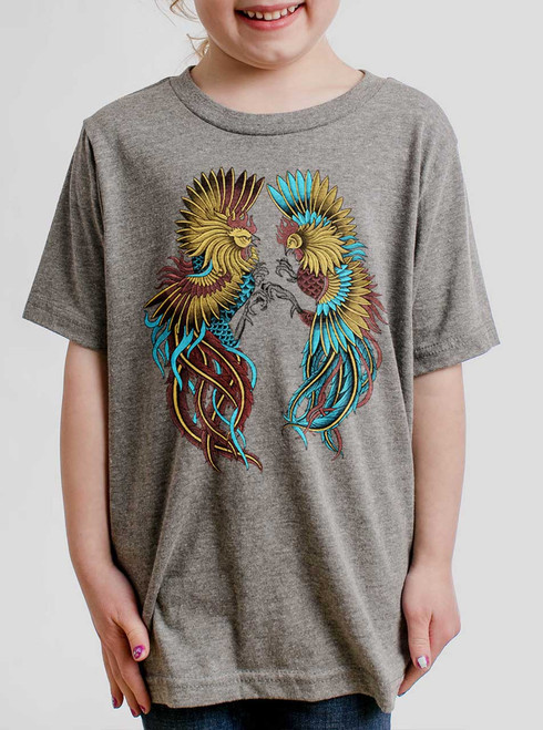 Rooster Fight - Multicolor on Heather Grey Triblend Youth T-Shirt