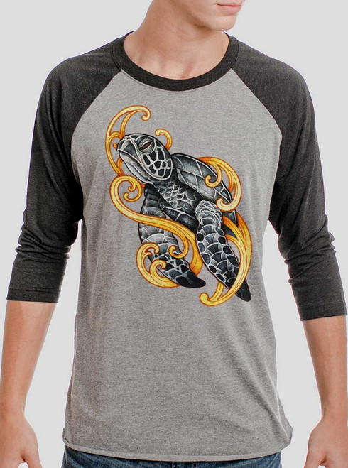 Sea Turtle - Multicolor on Heather Grey and Black Triblend Raglan
