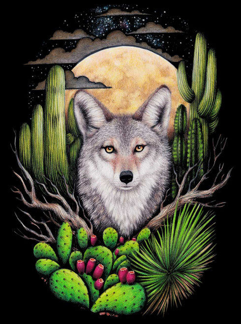 Coyote and Cactus - Multicolor on Black Toddler T-Shirt - Curbside
