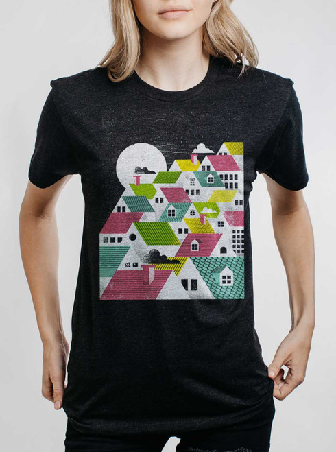 Rooftops - Multicolor on Heather Black Triblend Womens Unisex T Shirt