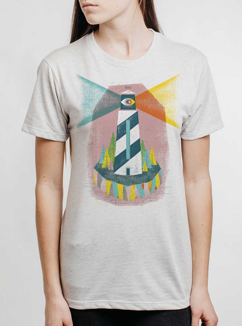 Lighthouse - Multicolor on Heather White Triblend Womens Unisex T Shirt