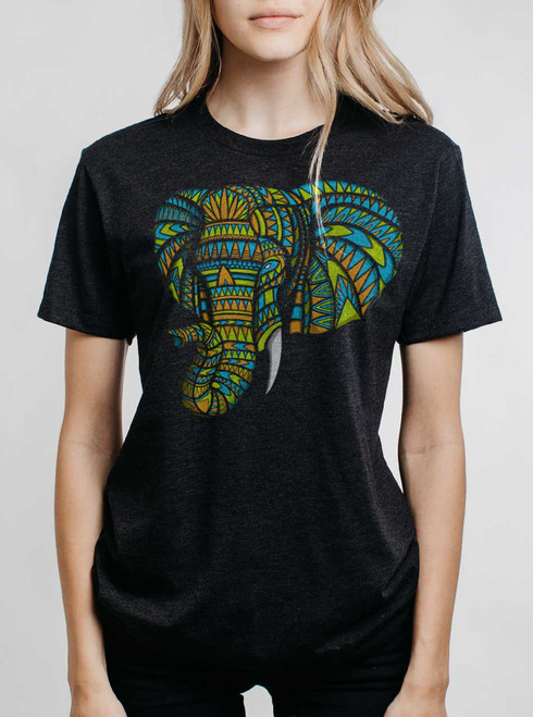 Elephant - Multicolor on Heather Black Triblend Womens Unisex T Shirt