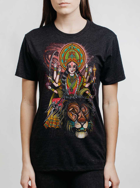 Durga - Multicolor on Heather Black Triblend Womens Unisex T Shirt