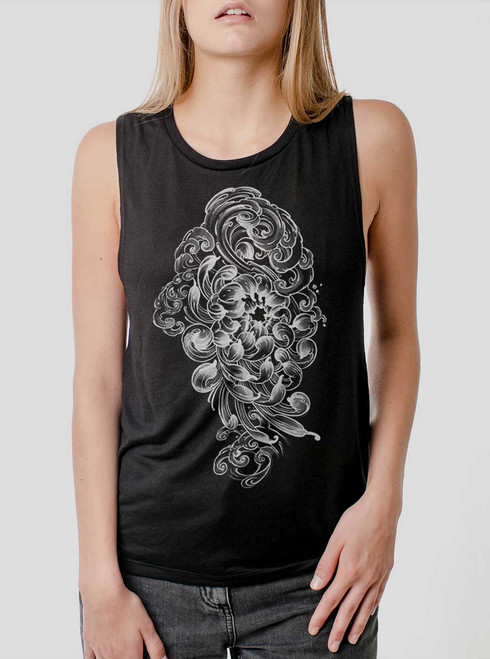 Floral Mum - White on Black Womens Muscle Tank
