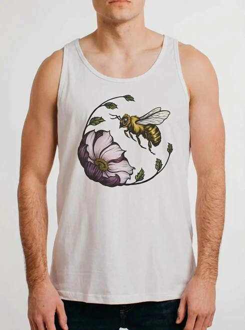 Bee and Flower - Multicolor on White Mens Tank Top