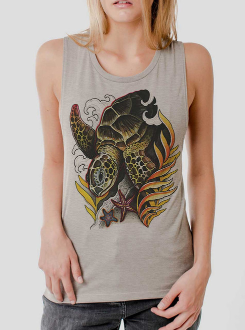 Big Cat - Multicolor on Heather Stone Womens Muscle Tank - Curbside Clothing