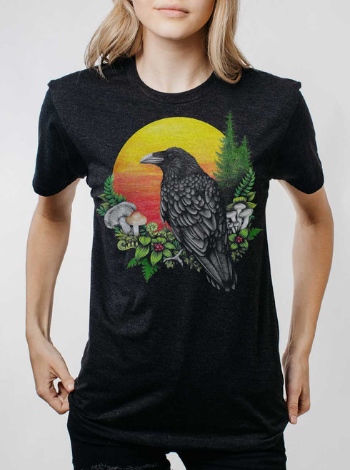 Raven Sunset - Multicolor on Heather Black Triblend Womens Unisex T Shirt