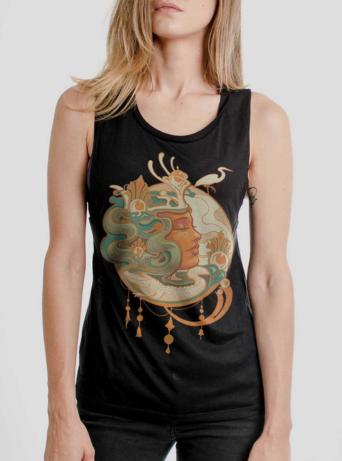 Spirit Guide - Multicolor on Black Womens Muscle Tank - Curbside Clothing