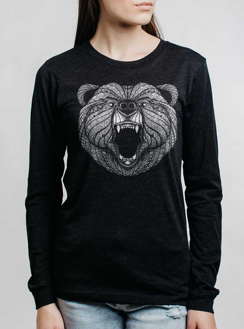 Bear - Multicolor on Heather Black Triblend Womens Long Sleeve