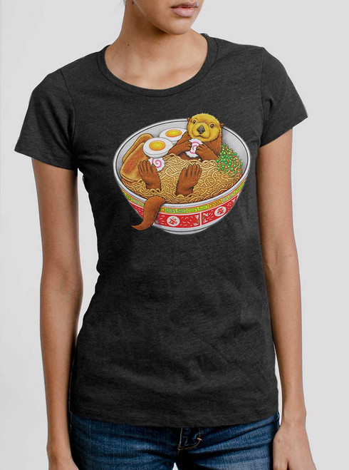 Otter Ramen - Multicolor on Heather Black Triblend Junior Womens T-Shirt
