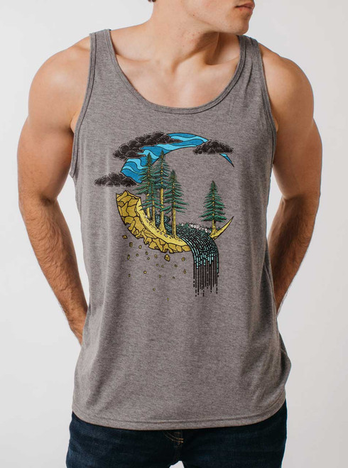 Crescent Moon - Multicolor on Heather Grey Triblend Mens Tank Top