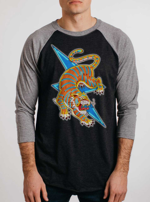 Neon Tiger - Multicolor on Heather Black and Grey Triblend Raglan