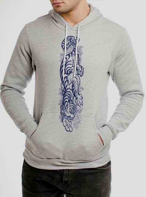 Striking Tiger - Blue on Athletic Heather Men's Pullover Hoodie