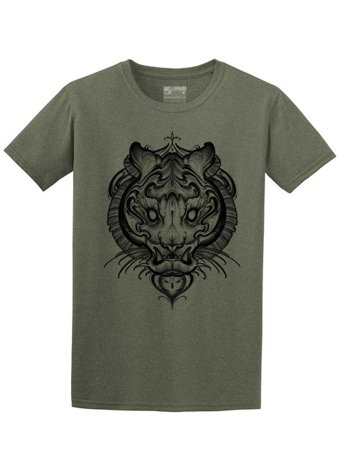 Big Cat - Heather Military Green Unisex T-Shirt