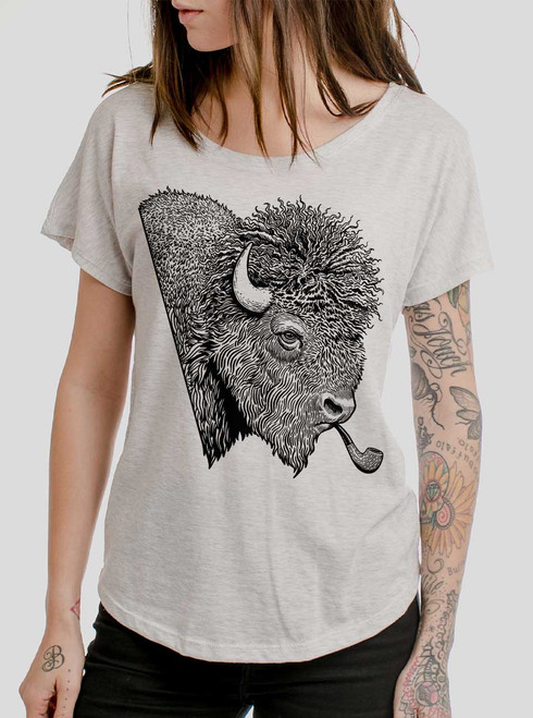 Smoked Buffalo - Black on Heather White Triblend Womens Dolman T Shirt