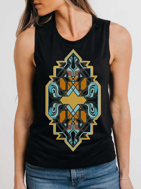 Form and Flow - Multicolor on Black Womens Muscle Tank