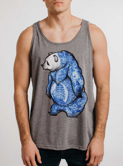 Inked Bear - Multicolor on Heather Grey Triblend Mens Tank Top