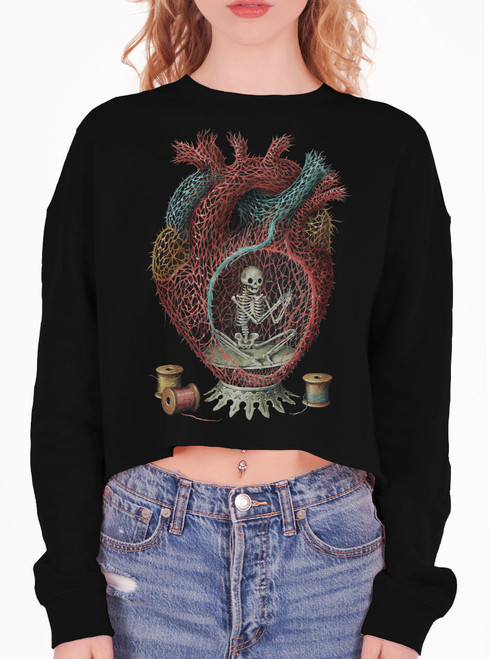 Life Thread - Multicolor on Black Women's Cropped Sweatshirt