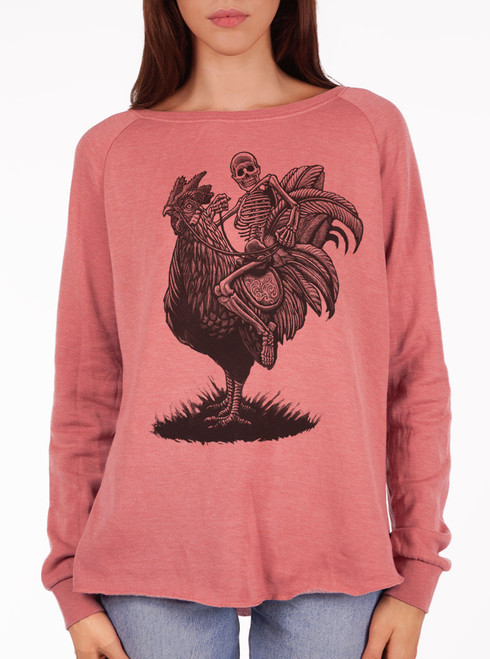 Rooster Ride - Black on Dusty Rose Women's California Sweatshirt