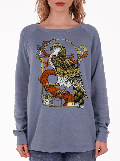 Hawk - Multicolor on Misty Blue Women's California Sweatshirt