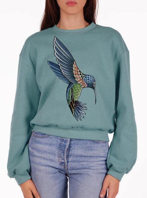 Hummingbird - Multicolor on Arctic Women's Balloon Sleeve Sweatshirt