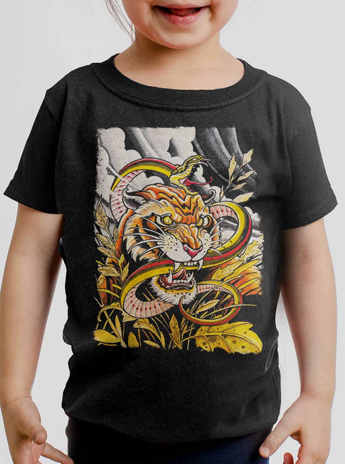 Tiger vs Snake - Multicolor on Black Toddler T-Shirt