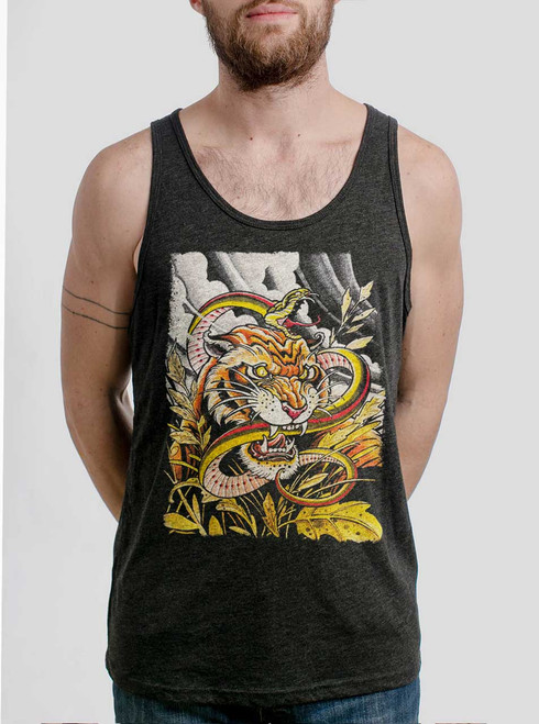 Tiger vs Snake - Multicolor on Heather Black Triblend Mens Tank Top