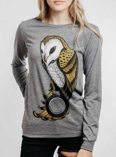 Night Bird - Multicolor on Heather Grey Triblend Womens Long Sleeve