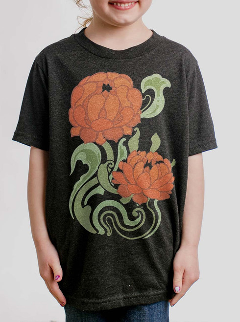 Flowers Nouveau - Multicolor on Heather Black Triblend Youth T-Shirt