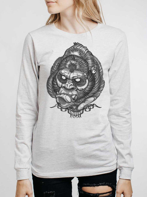 Gorilla Hug - Multicolor on Heather White Triblend Womens Long Sleeve Gorilla Hug - Multicolor on Heather White Triblend Womens Long Sleeve