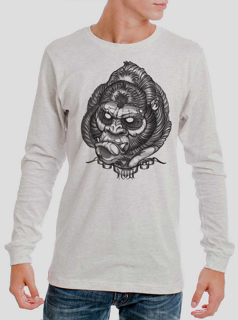 Gorilla Hug - Multicolor on Heather White Triblend Men's Long Sleeve Gorilla Hug - Multicolor on Heather White Triblend Men's Long Sleeve