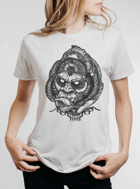 Gorilla Hug - Multicolor on Heather White Triblend Womens Unisex T Shirt Gorilla Hug - Multicolor on Heather White Triblend Womens Unisex T Shirt