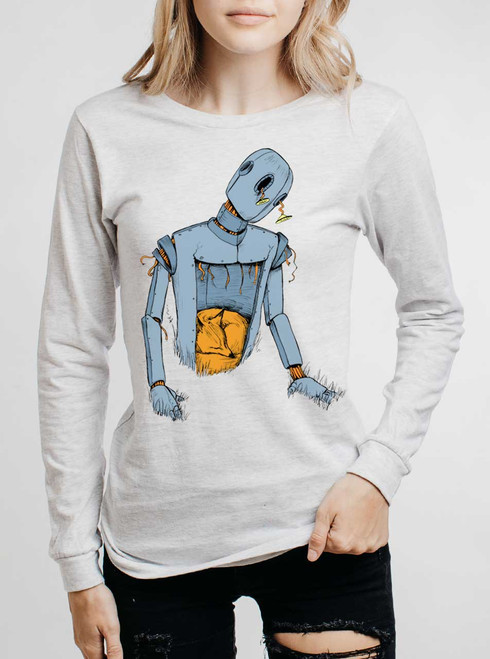 Robot and Fox - Multicolor on Heather White Triblend Womens Long Sleeve