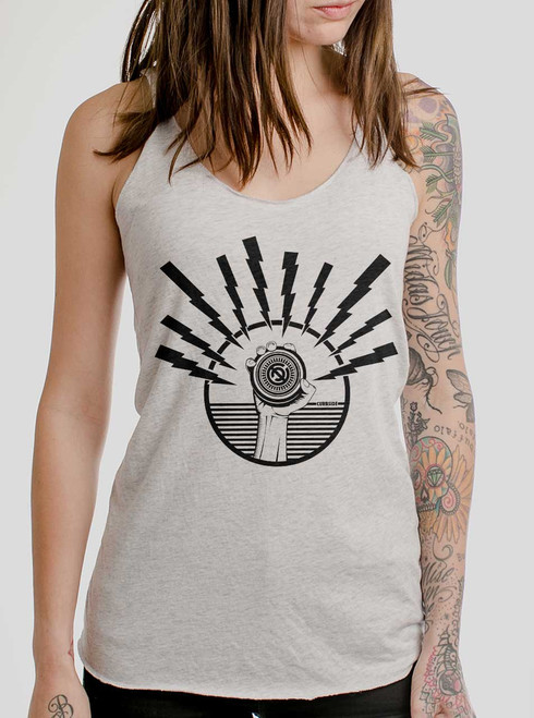 Boltz - Black on Heather White Triblend Womens Racerback Tank Top