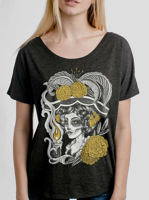 La Katrina - Multicolor on Heather Black Triblend Womens Dolman T Shirt
