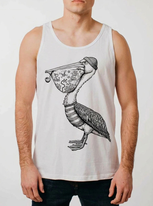 Salty Pelican - Black on White Mens Tank Top