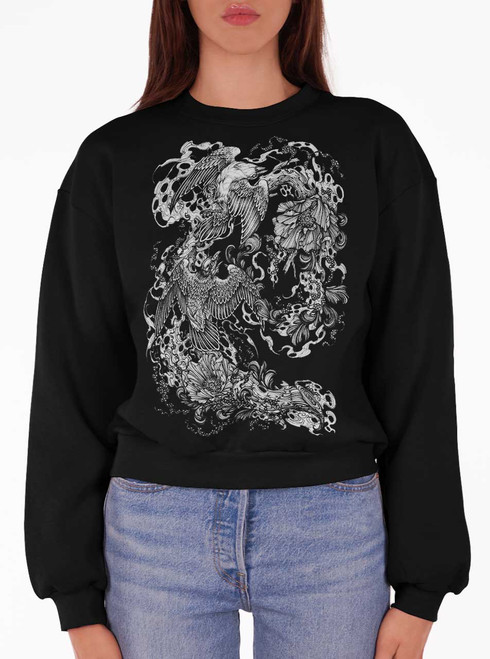 Satin - Multicolor on Black Women's Balloon Sleeve Sweatshirt