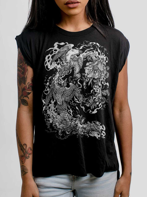 Satin - Multicolor on Black Women's Rolled Cuff T-Shirt