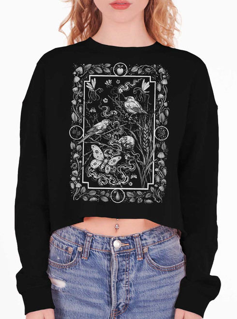 Spring - Multicolor on Black Women's Balloon Sleeve Sweatshirt - Multicolor on Black Women's Cropped Sweatshirt