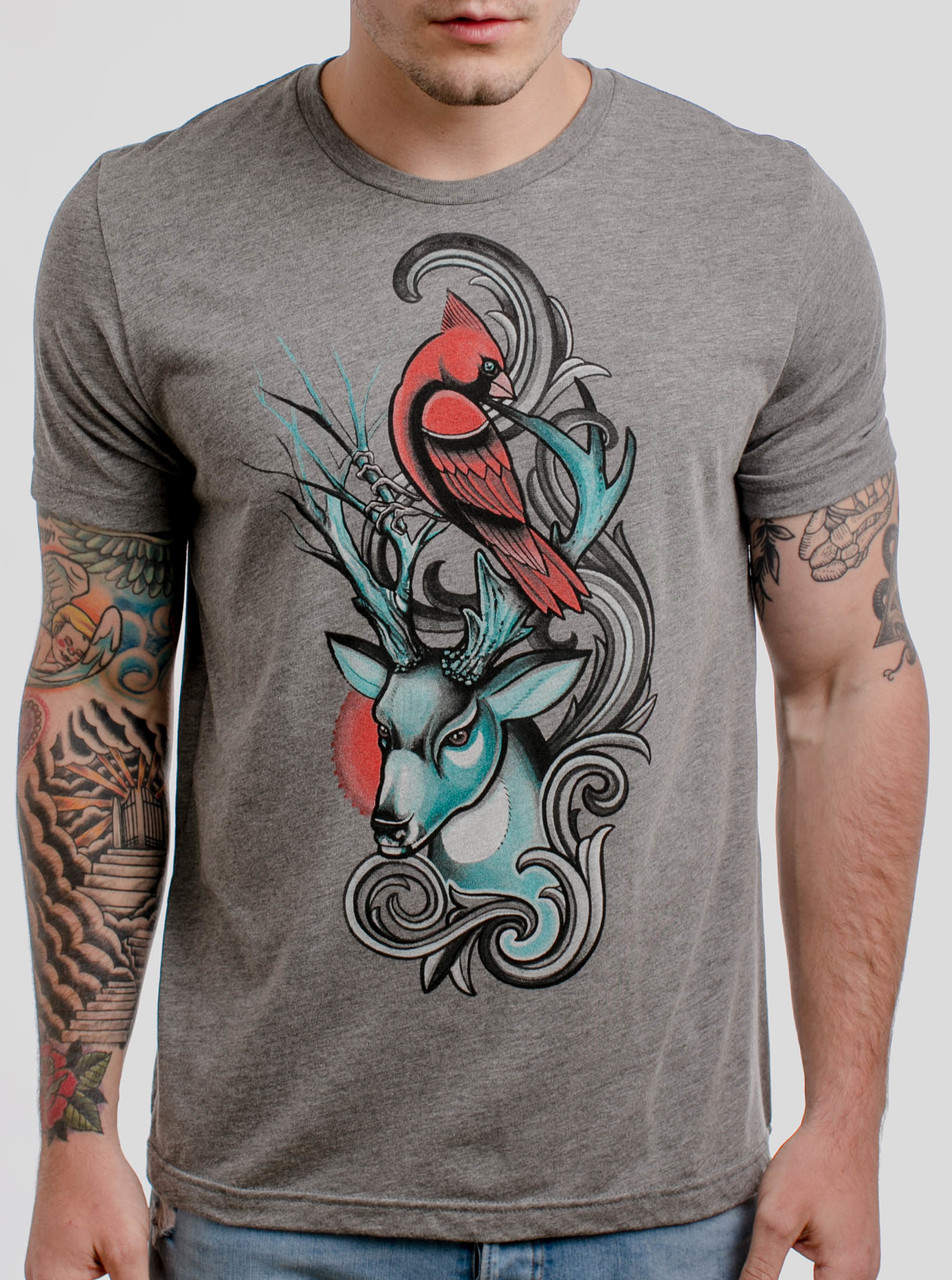 Cardinal Buck Multicolor On Heather Grey Triblend Mens T Shirt