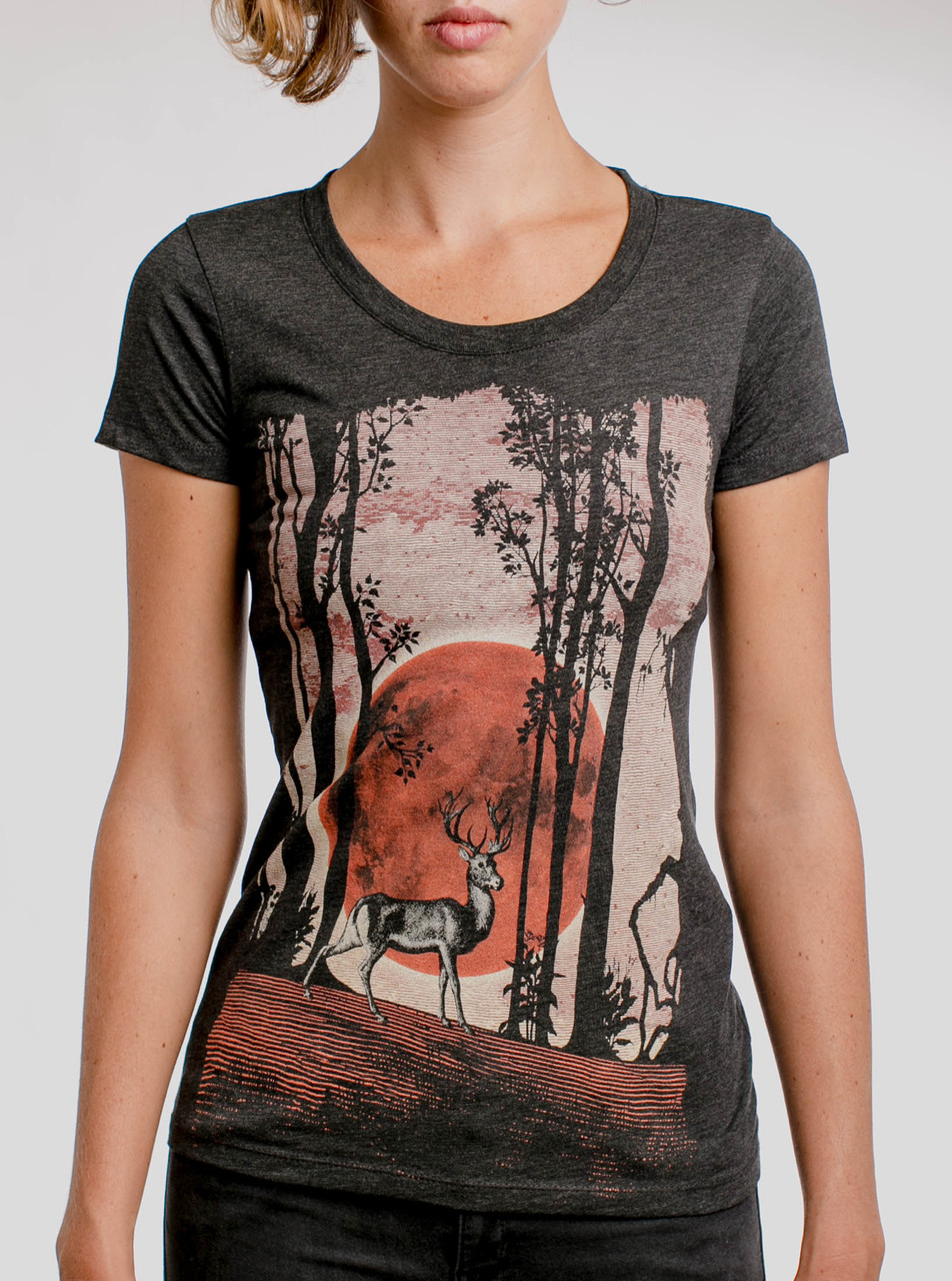 Buck Moon Multicolor On Heather Black Triblend Womens T Shirt Curbside Clothing