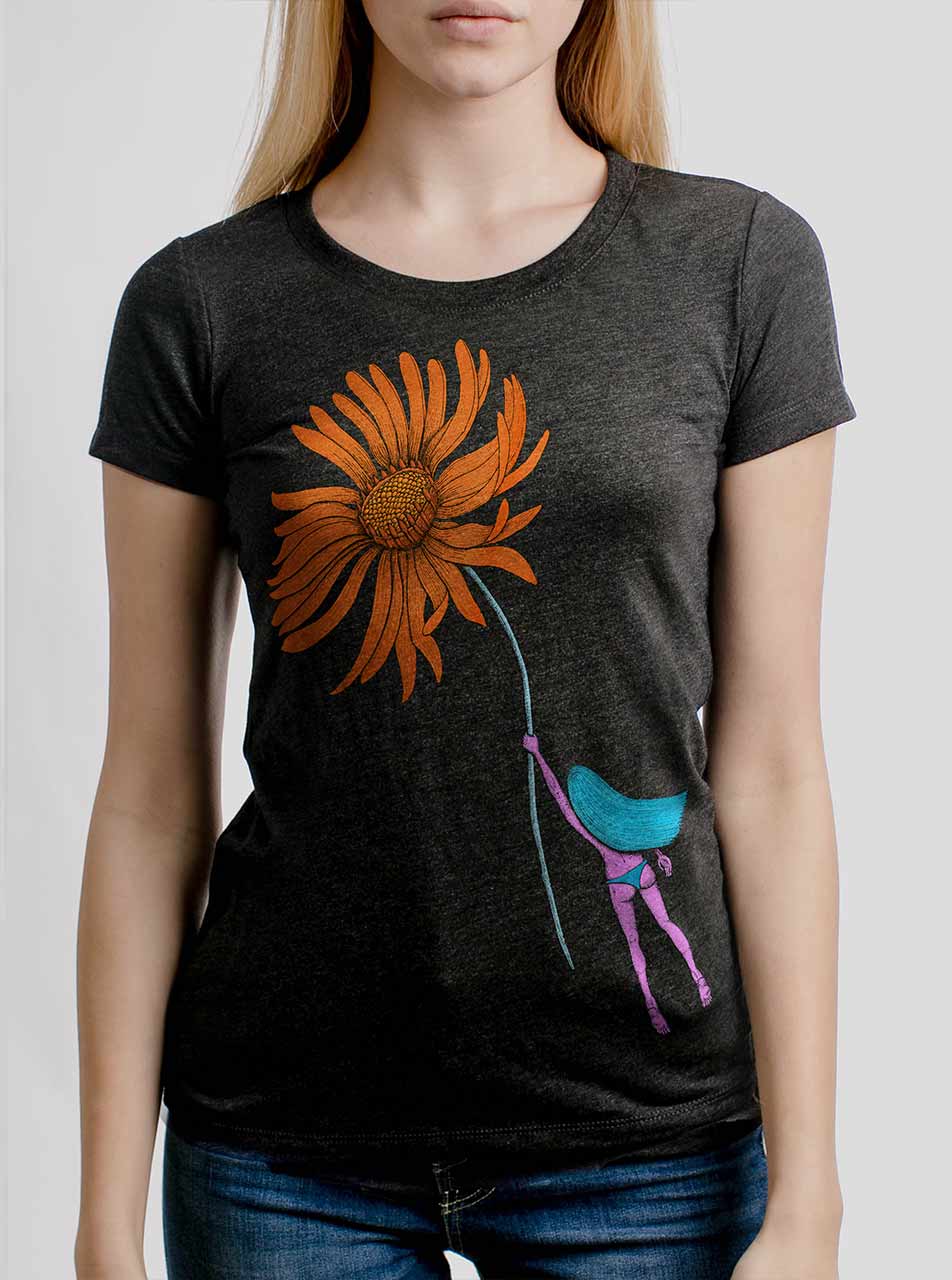 Flower Power Multicolor on Heather Black Triblend Junior Womens