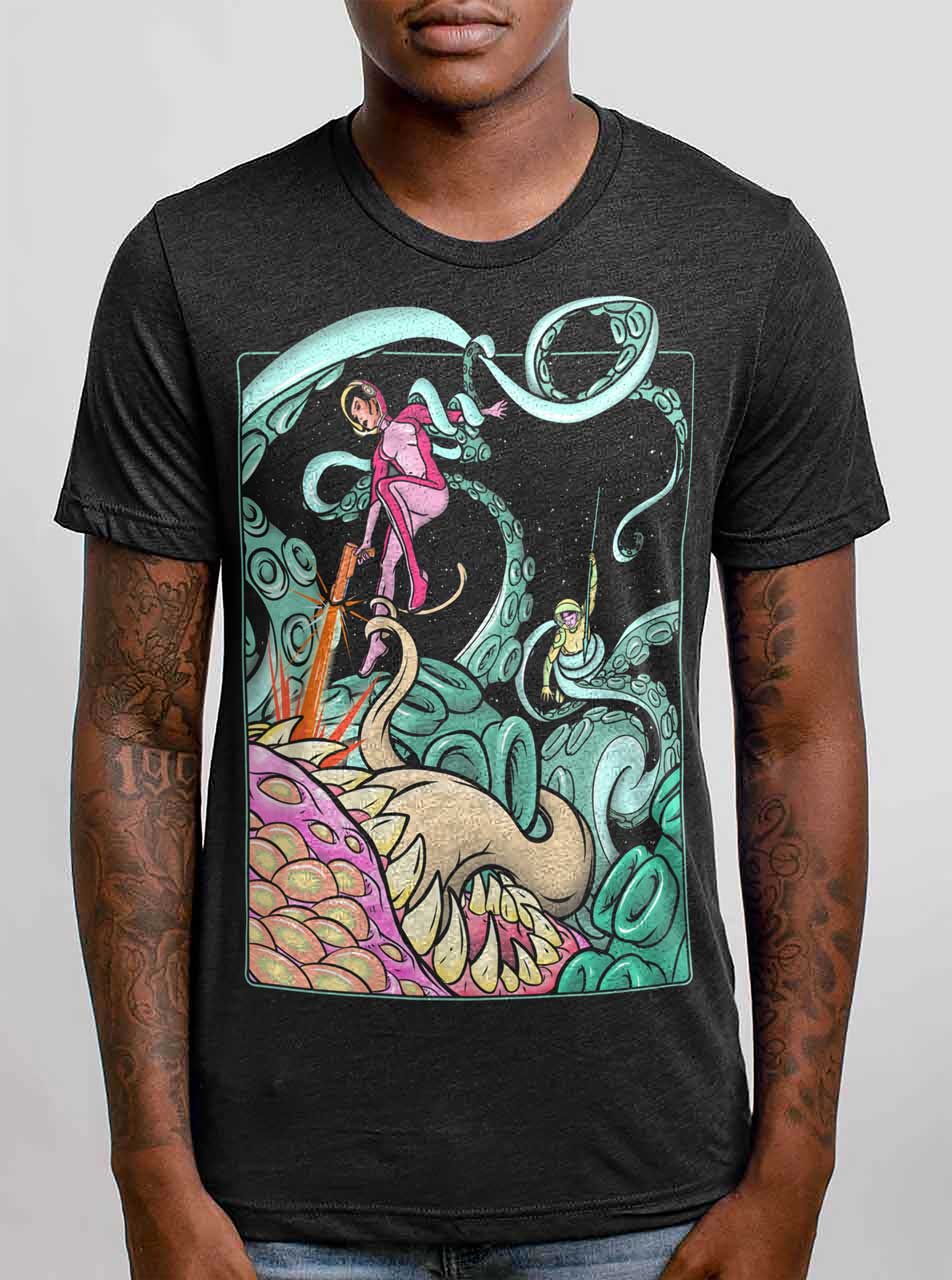 Tentacle Attack - Multicolor on Heather Black Triblend Mens T