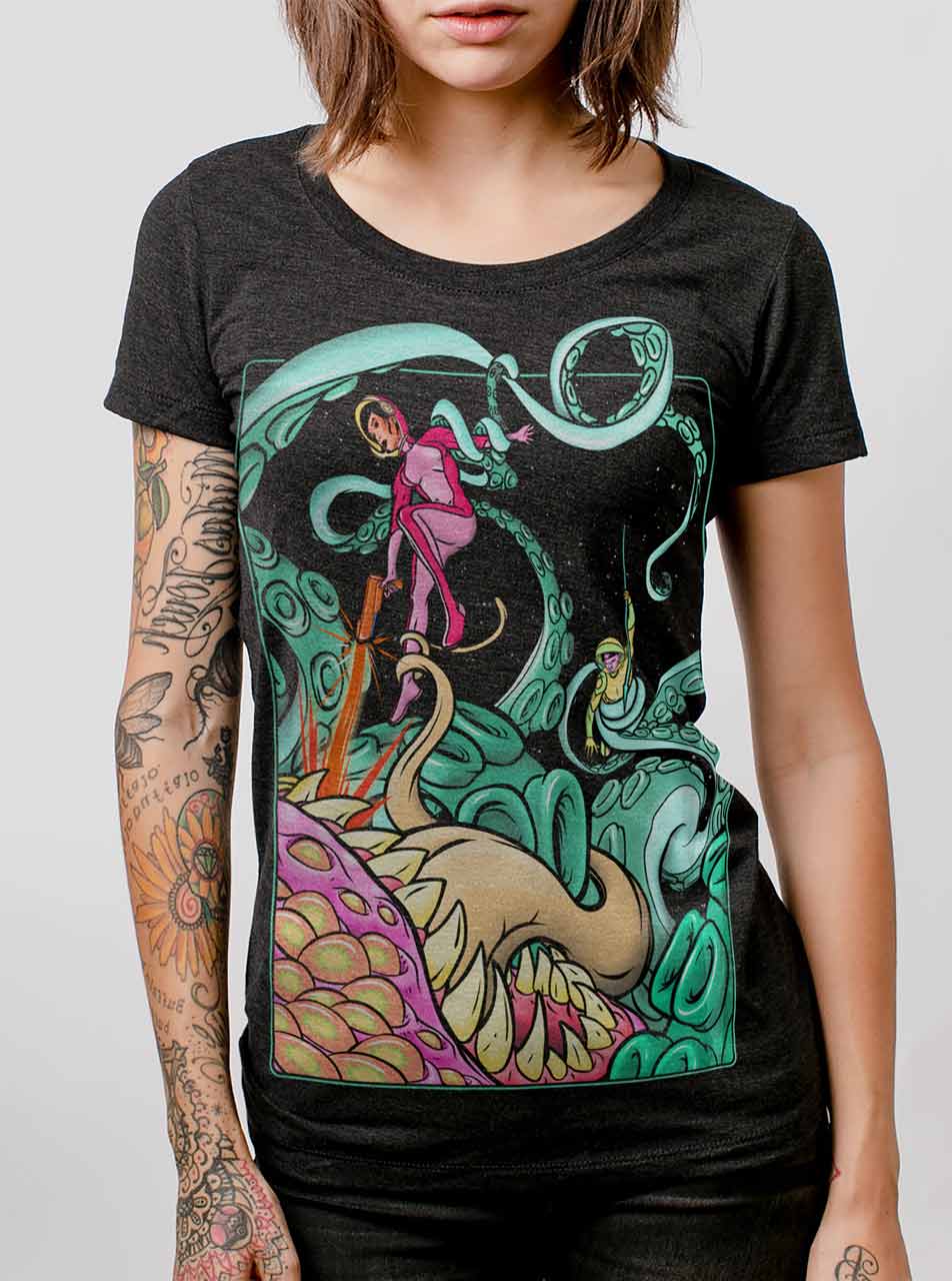 Tentacle Attack - Multicolor on Heather Black Triblend Junior