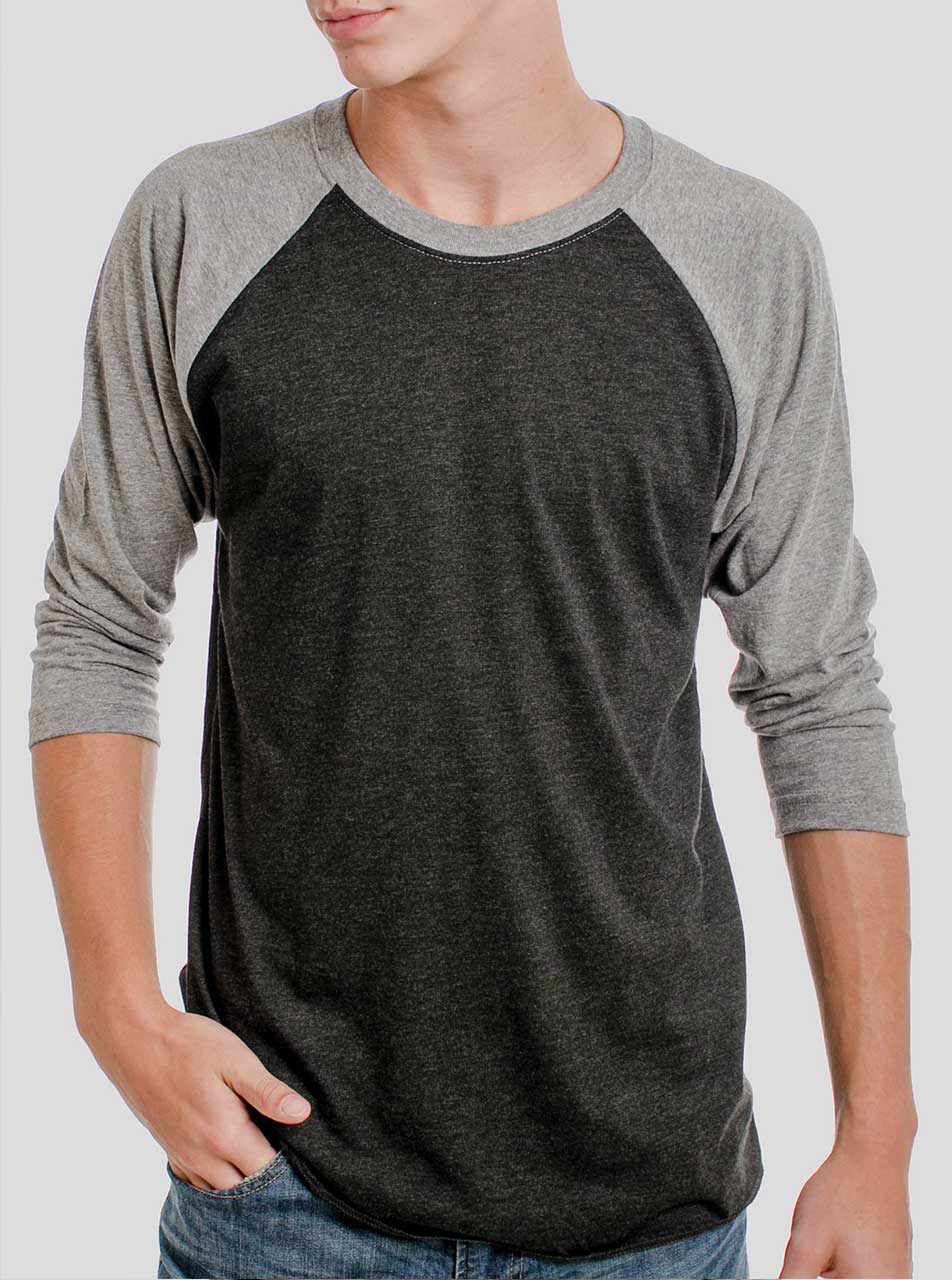 black and grey raglan shirt