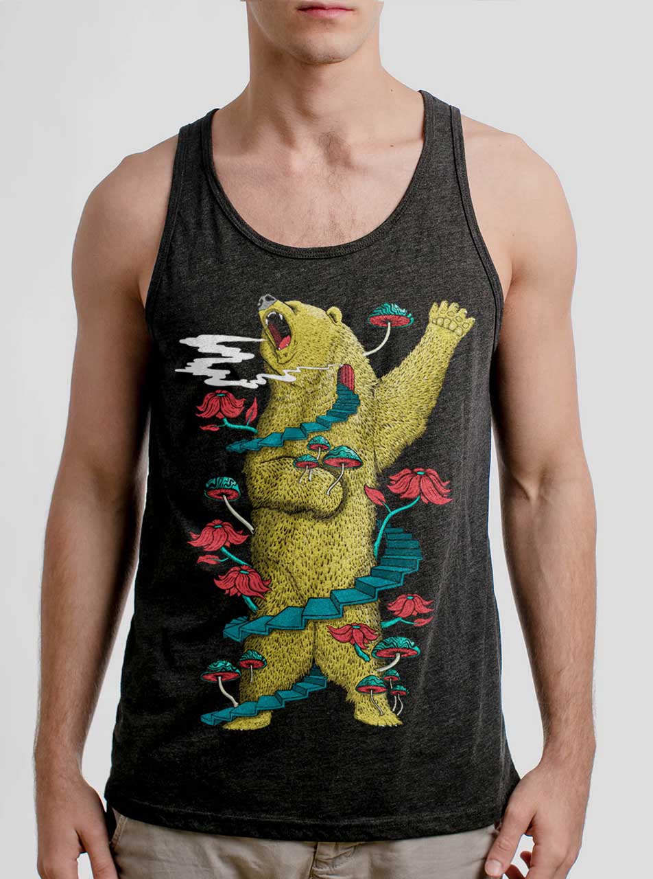 Big Bear Multicolor On Heather Black Triblend Mens Tank Top